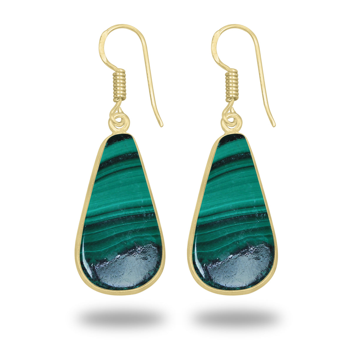 Malachite Earrings – 18K Gold-Plated Bezel, Handmade Minimal Design | Made to Order