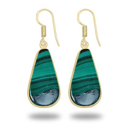 Malachite Earrings – 18K Gold-Plated Bezel, Handmade Minimal Design | Made to Order