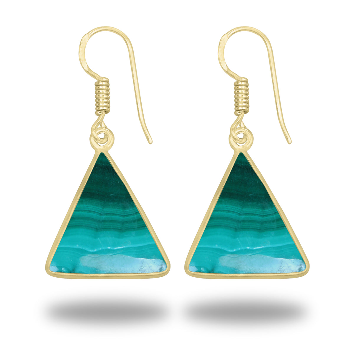 Malachite Earrings – 18K Gold-Plated Bezel, Handmade Minimal Design | Made to Order