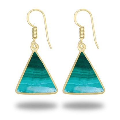 Malachite Earrings – 18K Gold-Plated Bezel, Handmade Minimal Design | Made to Order