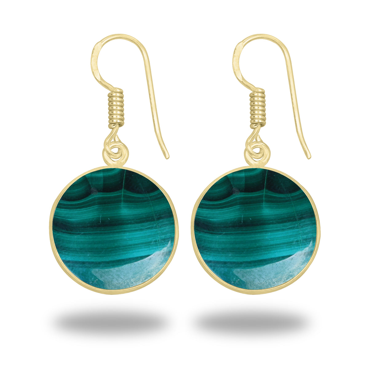 Malachite Earrings – 18K Gold-Plated Bezel, Handmade Minimal Design | Made to Order