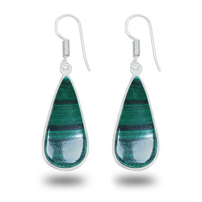 Boucles d'oreilles en malachite – Minimalistes, plaquées argent | Bijoux faits main en gros