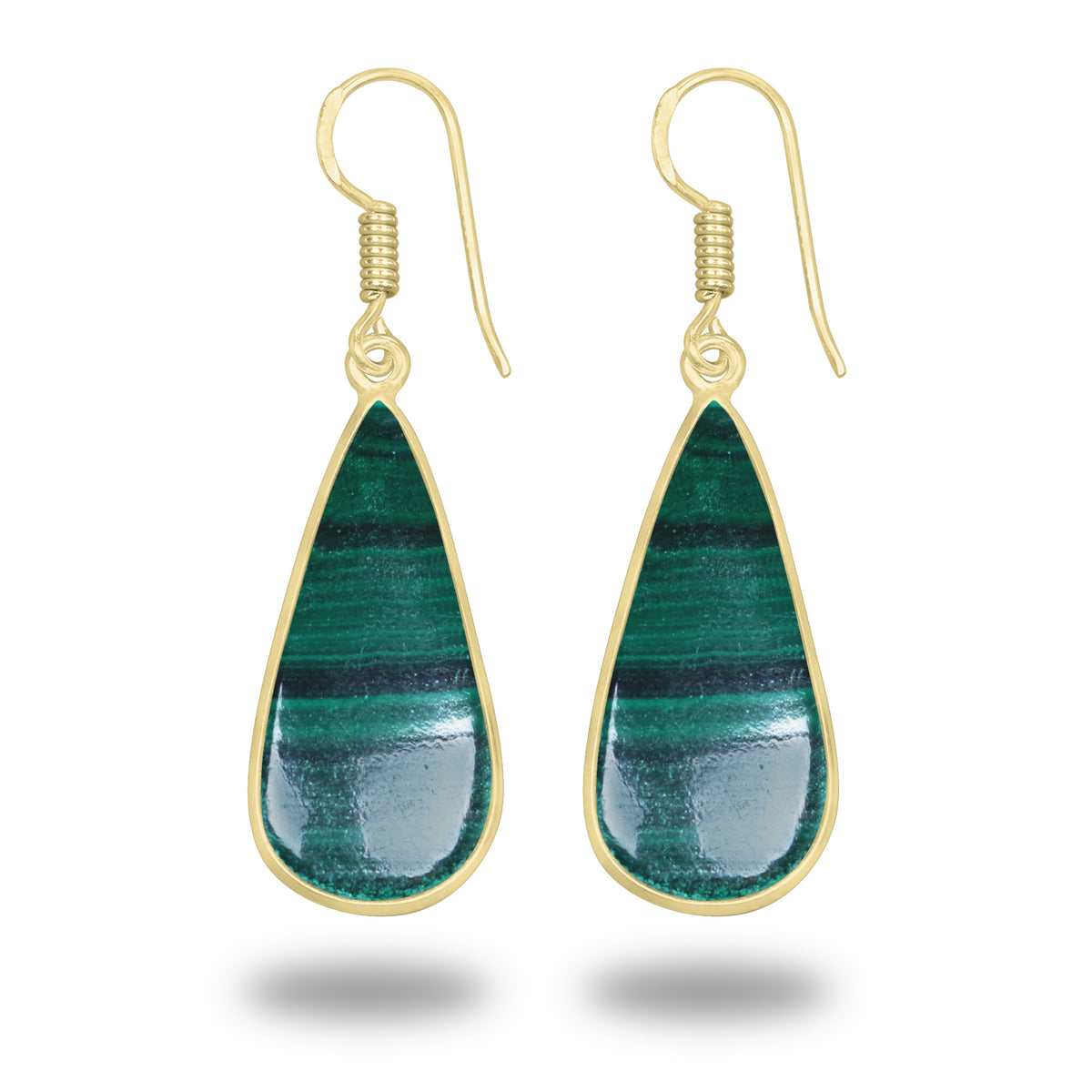 Malachite Earrings – 18K Gold-Plated Bezel, Handmade Minimal Design | Made to Order