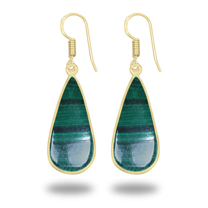 Malachite Earrings – 18K Gold-Plated Bezel, Handmade Minimal Design | Made to Order