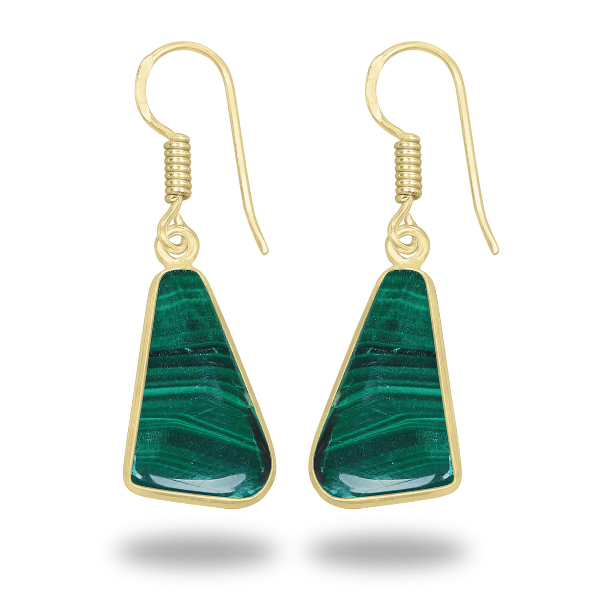Malachite Earrings – 18K Gold-Plated Bezel, Handmade Minimal Design | Made to Order