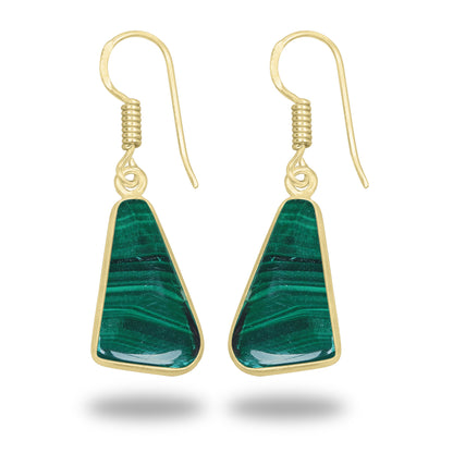 Malachite Earrings – 18K Gold-Plated Bezel, Handmade Minimal Design | Made to Order