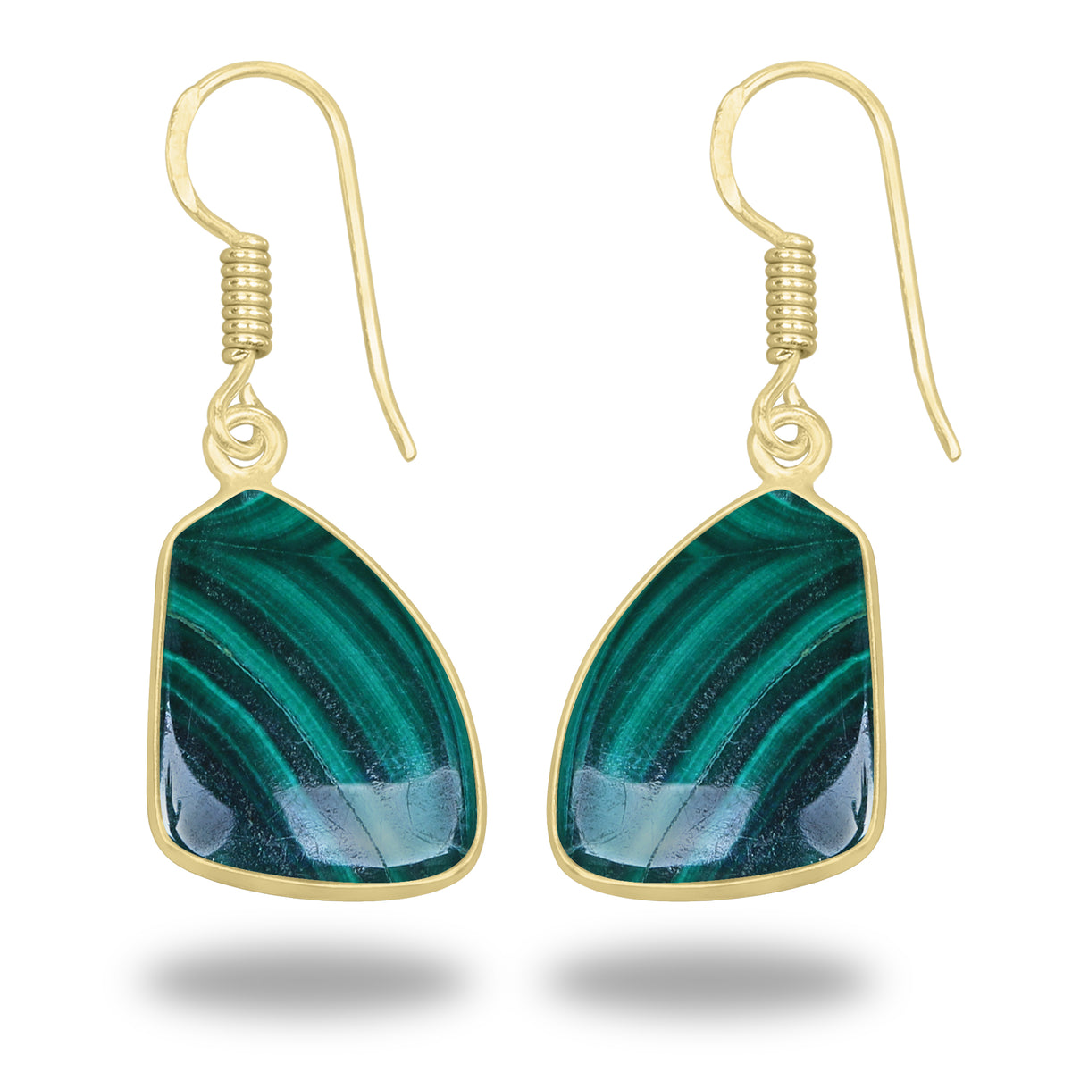 Malachite Earrings – 18K Gold-Plated Bezel, Handmade Minimal Design | Made to Order