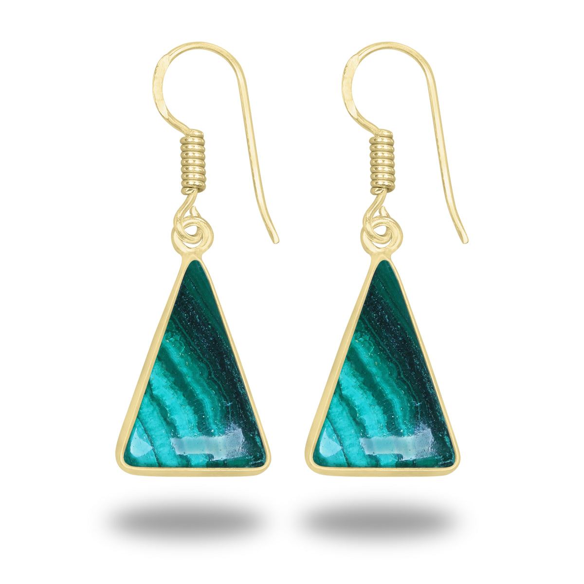 Malachite Earrings – 18K Gold-Plated Bezel, Handmade Minimal Design | Made to Order
