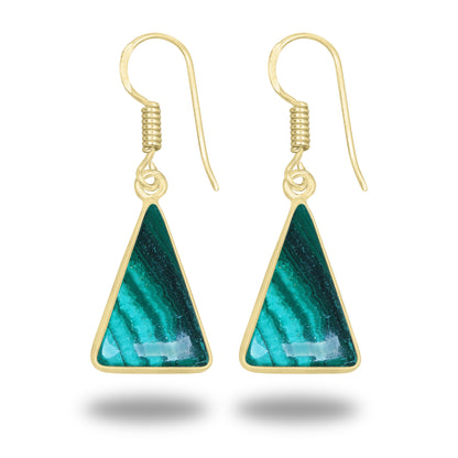 Malachite Earrings – 18K Gold-Plated Bezel, Handmade Minimal Design | Made to Order