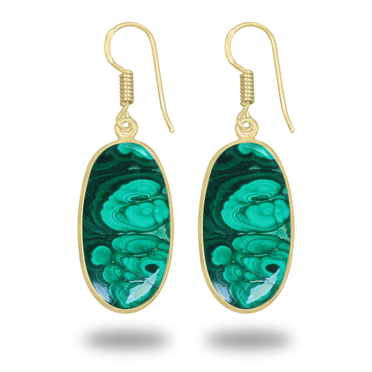 Malachite Earrings – 18K Gold-Plated Bezel, Handmade Minimal Design | Made to Order
