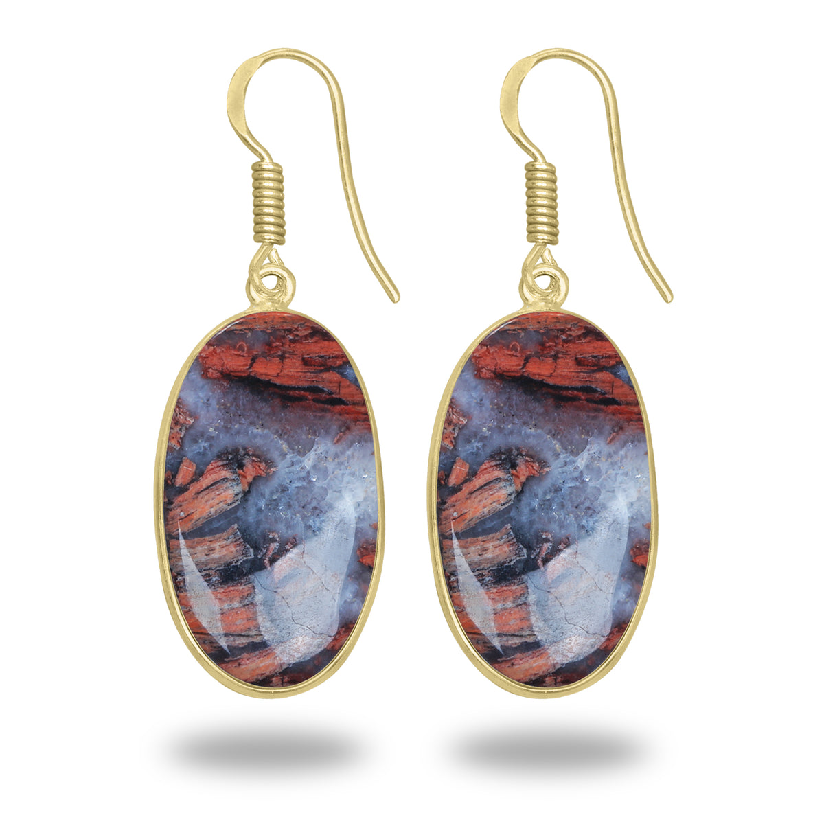 Red Jasper Earrings – 18K Gold-Plated Bezel, Handmade Minimal Design | Made to Order