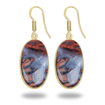 Red Jasper Earrings – 18K Gold-Plated Bezel, Handmade Minimal Design | Made to Order