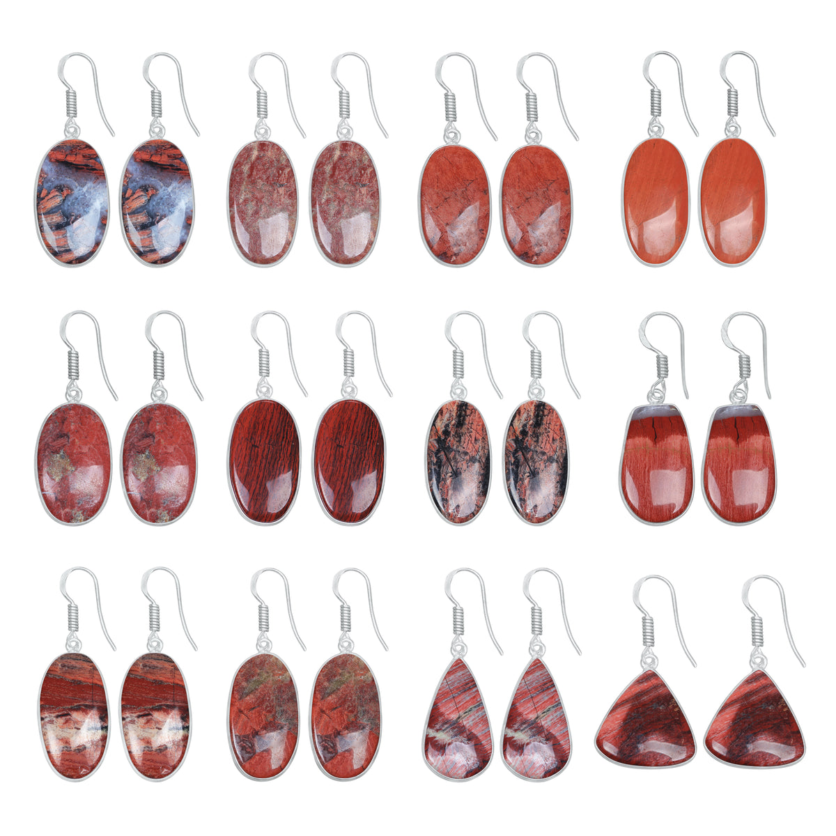 Red Jasper Earrings – Silver-Plated, Handmade, Deep Crimson | Wholesale