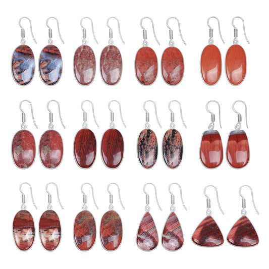 Red Jasper Earrings – Silver-Plated, Handmade, Deep Crimson | Wholesale