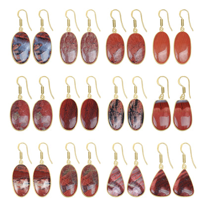 Red Jasper Earrings – 18K Gold-Plated Bezel, Handmade Minimal Design | Made to Order