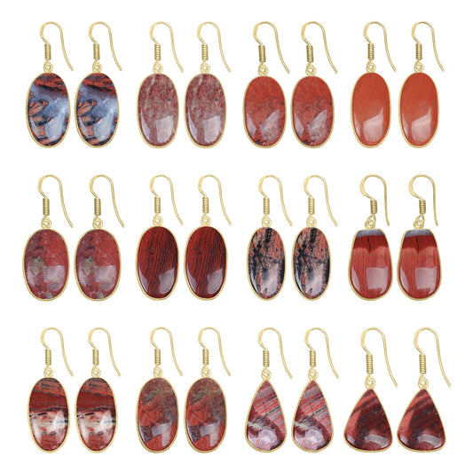 Red Jasper Earrings – 18K Gold-Plated Bezel, Handmade Minimal Design | Made to Order