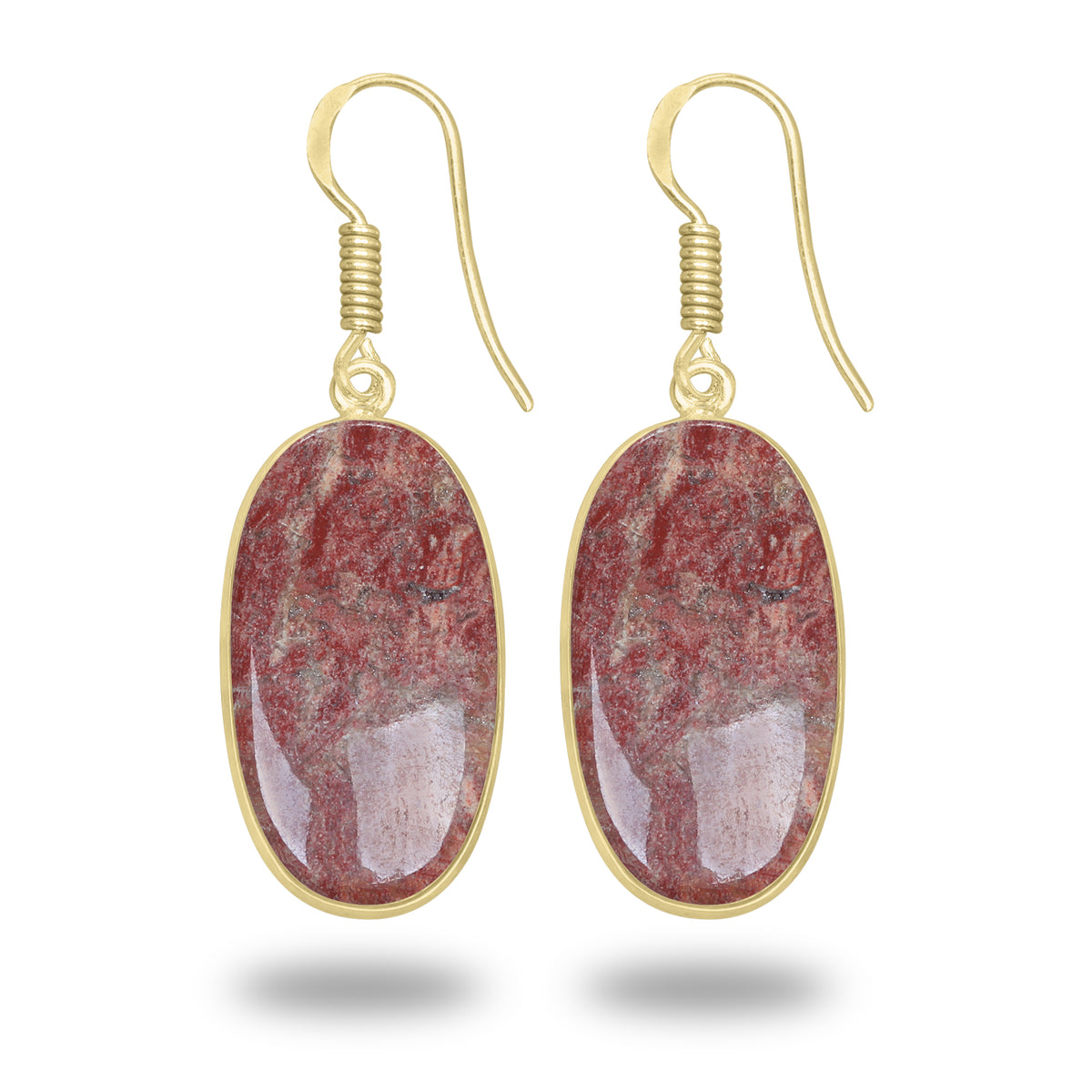 Red Jasper Earrings – 18K Gold-Plated Bezel, Handmade Minimal Design | Made to Order