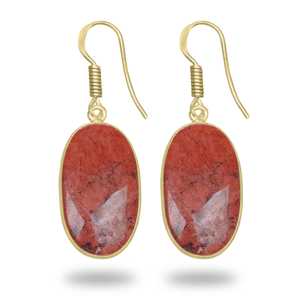 Red Jasper Earrings – 18K Gold-Plated Bezel, Handmade Minimal Design | Made to Order