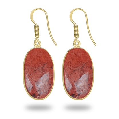 Red Jasper Earrings – 18K Gold-Plated Bezel, Handmade Minimal Design | Made to Order