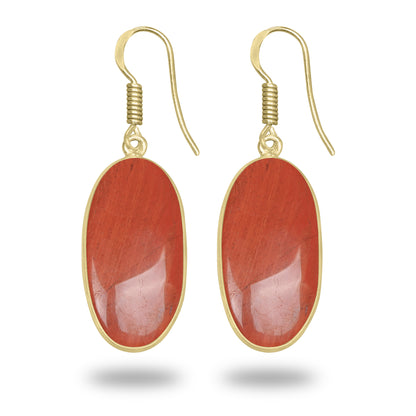 Red Jasper Earrings – 18K Gold-Plated Bezel, Handmade Minimal Design | Made to Order