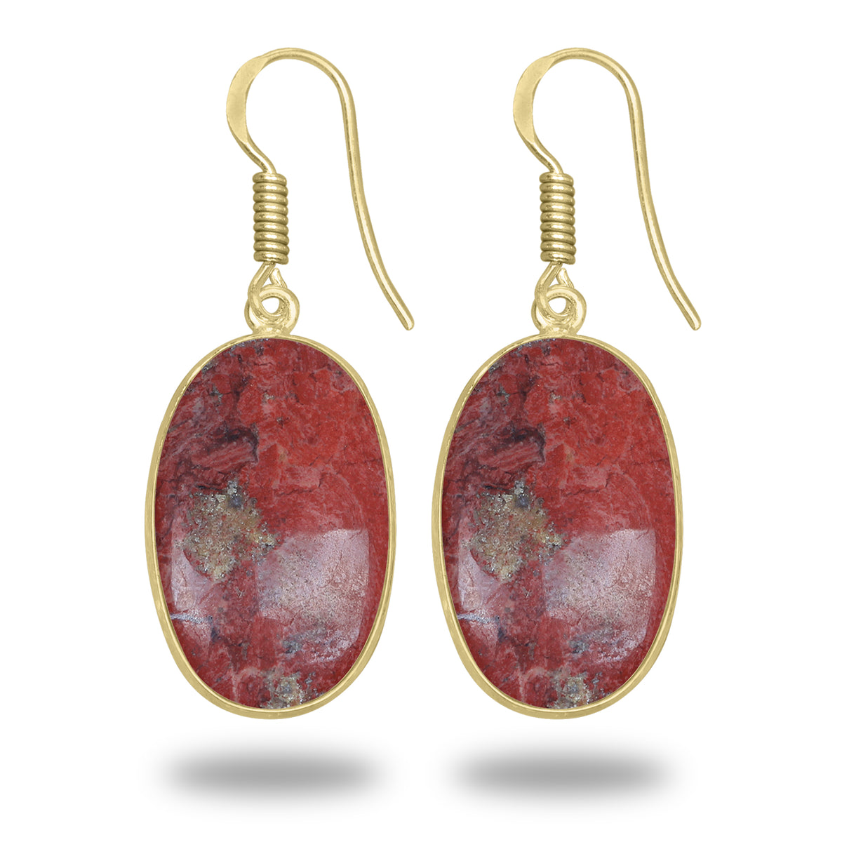Red Jasper Earrings – 18K Gold-Plated Bezel, Handmade Minimal Design | Made to Order