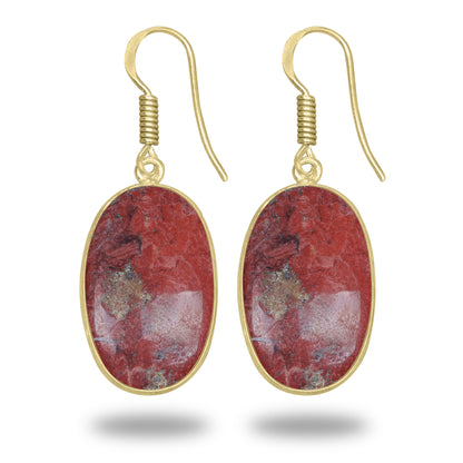 Red Jasper Earrings – 18K Gold-Plated Bezel, Handmade Minimal Design | Made to Order