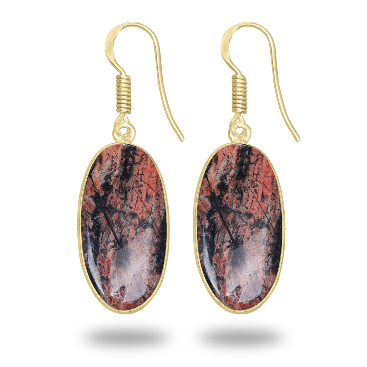 Red Jasper Earrings – 18K Gold-Plated Bezel, Handmade Minimal Design | Made to Order