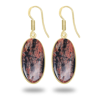 Red Jasper Earrings – 18K Gold-Plated Bezel, Handmade Minimal Design | Made to Order