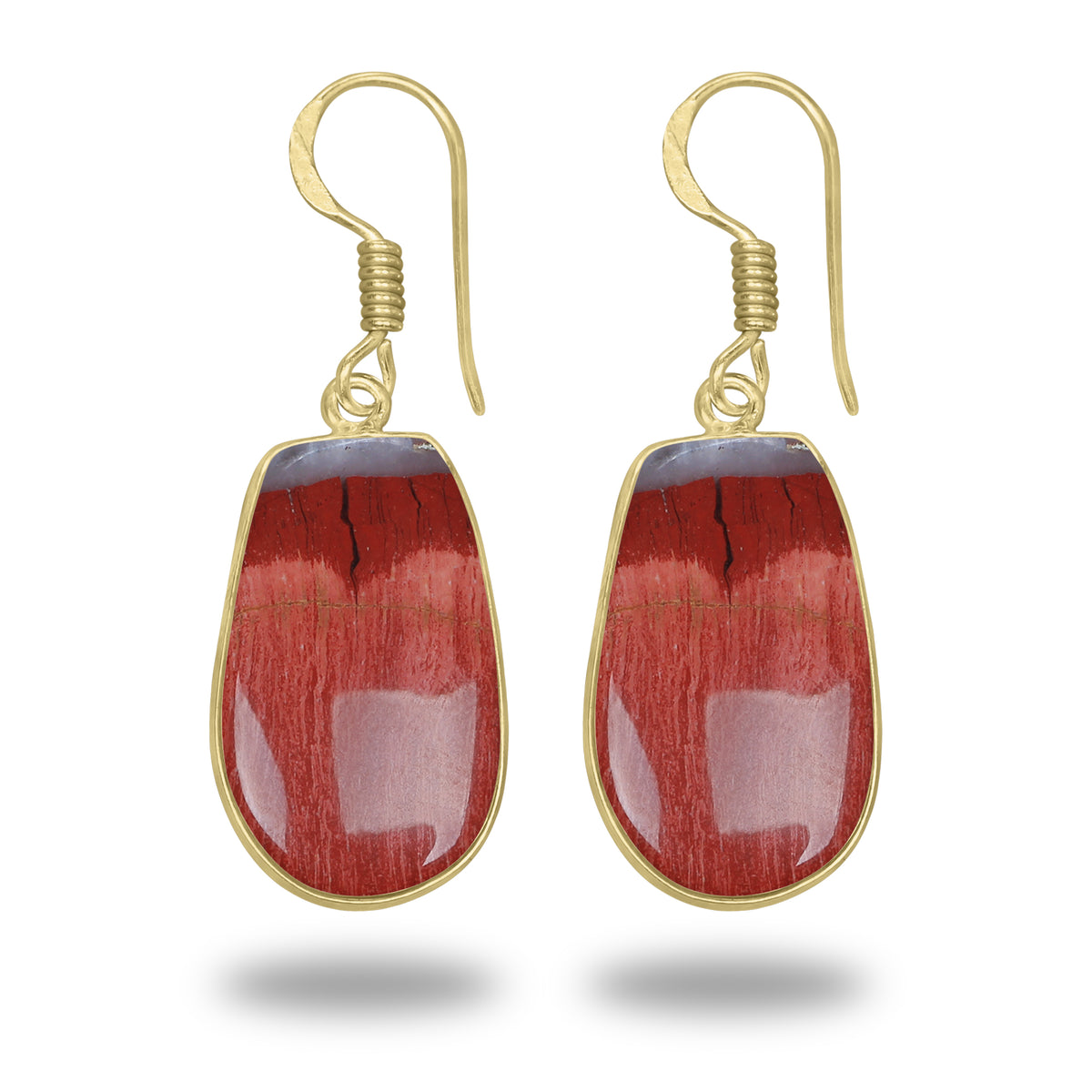 Red Jasper Earrings – 18K Gold-Plated Bezel, Handmade Minimal Design | Made to Order