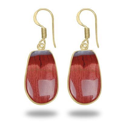 Red Jasper Earrings – 18K Gold-Plated Bezel, Handmade Minimal Design | Made to Order