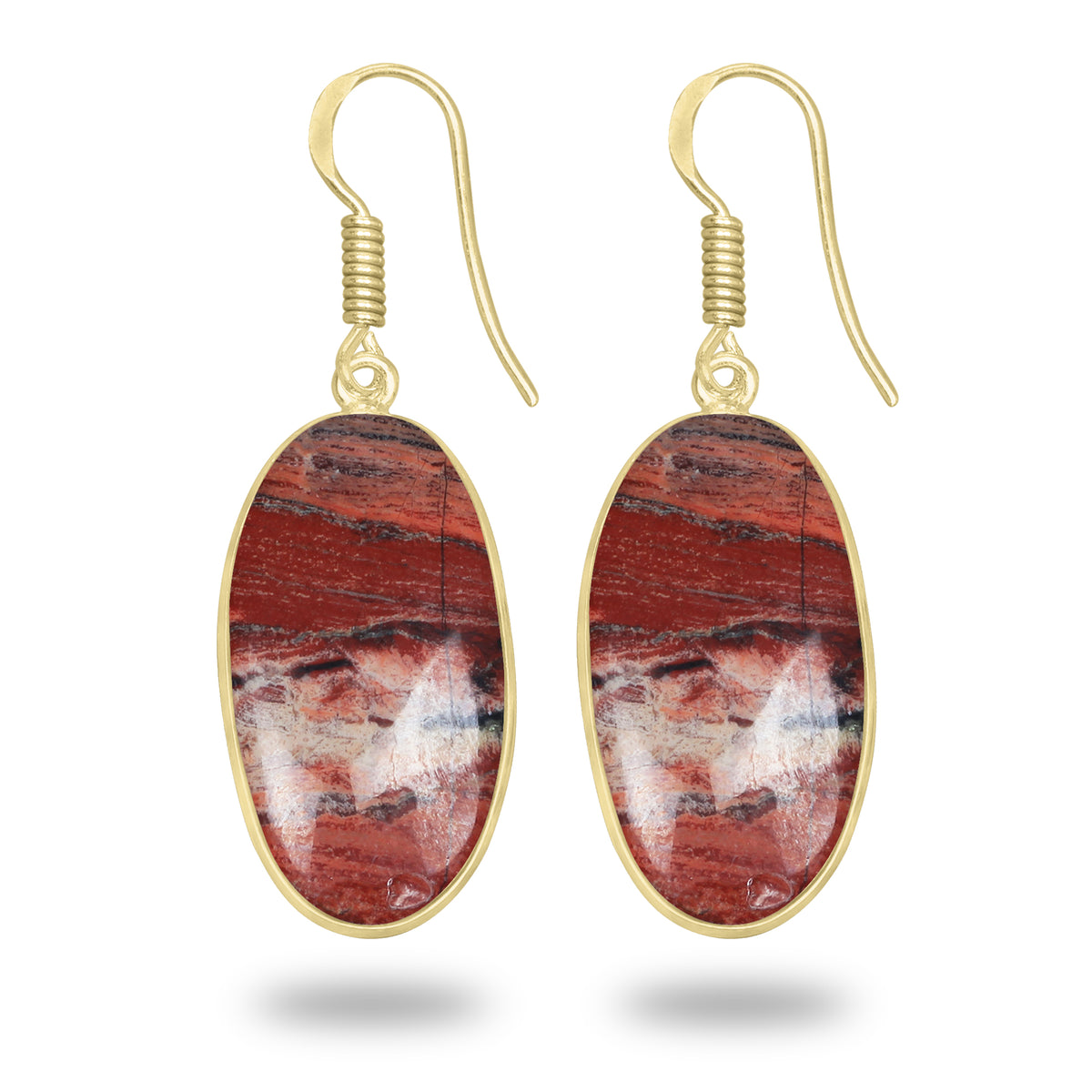 Red Jasper Earrings – 18K Gold-Plated Bezel, Handmade Minimal Design | Made to Order