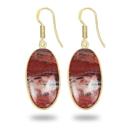 Red Jasper Earrings – 18K Gold-Plated Bezel, Handmade Minimal Design | Made to Order
