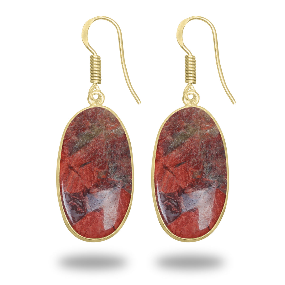 Red Jasper Earrings – 18K Gold-Plated Bezel, Handmade Minimal Design | Made to Order