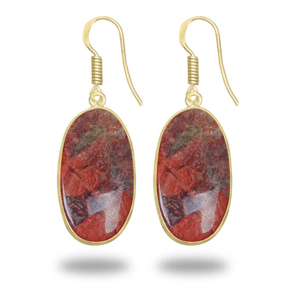 Red Jasper Earrings – 18K Gold-Plated Bezel, Handmade Minimal Design | Made to Order