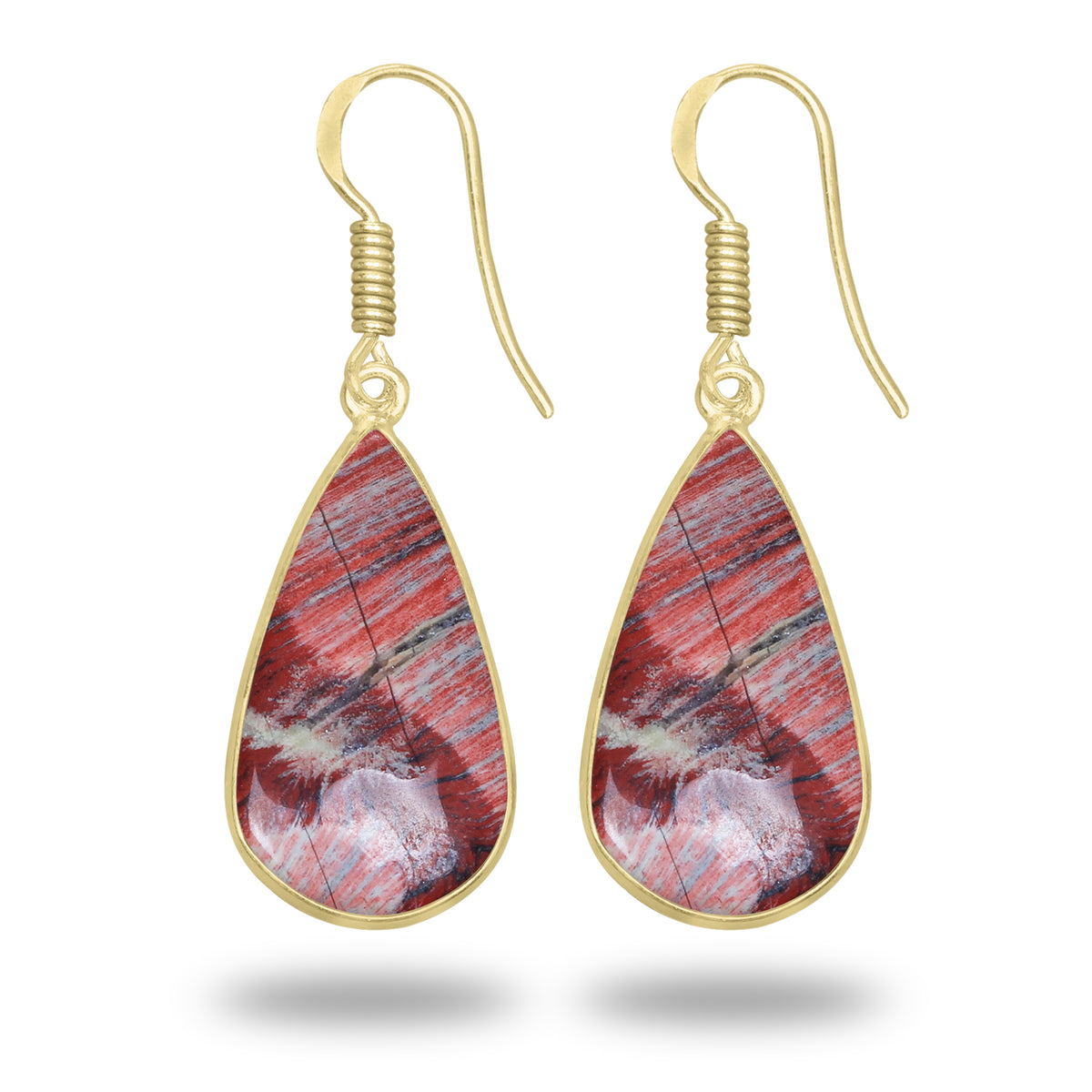 Red Jasper Earrings – 18K Gold-Plated Bezel, Handmade Minimal Design | Made to Order