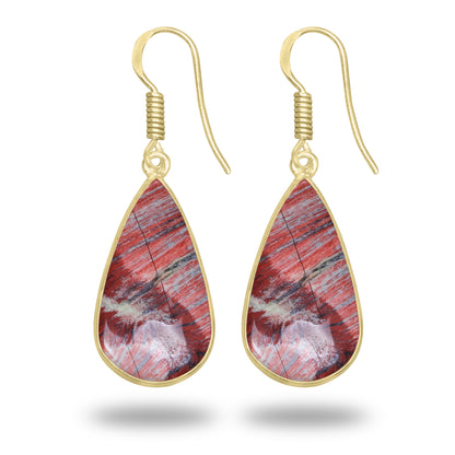 Red Jasper Earrings – 18K Gold-Plated Bezel, Handmade Minimal Design | Made to Order