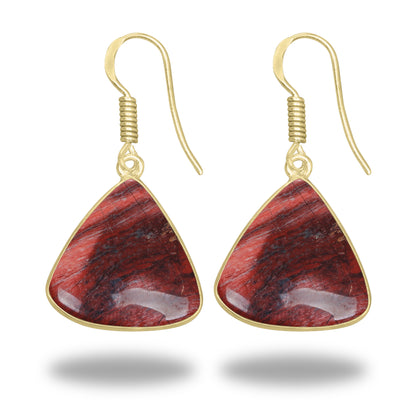Red Jasper Earrings – 18K Gold-Plated Bezel, Handmade Minimal Design | Made to Order