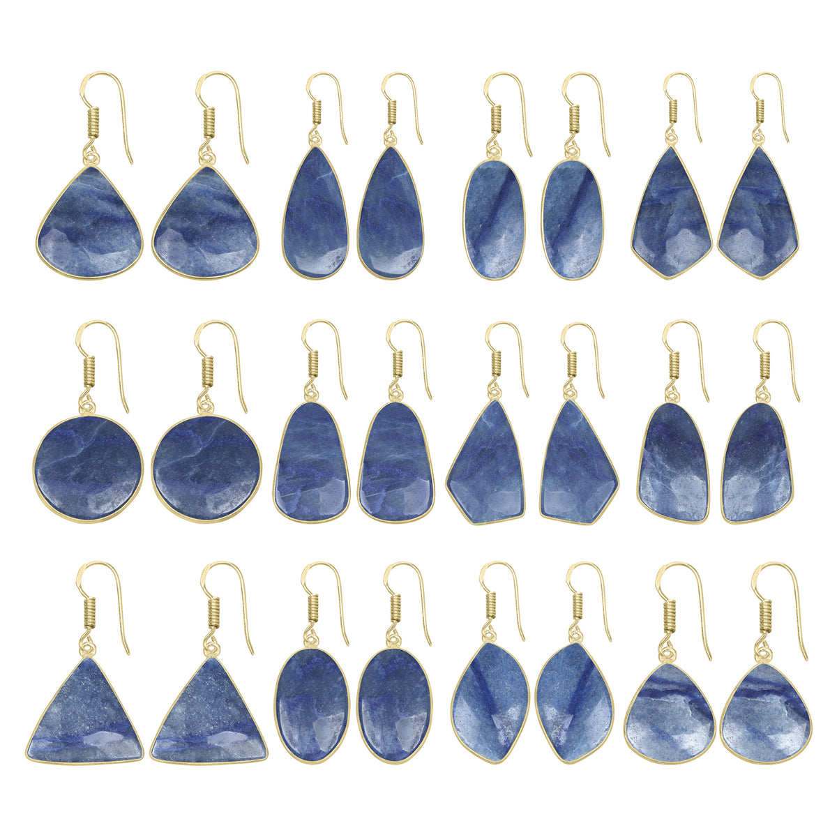 Blue Aventurine Earrings – 18K Gold-Plated Bezel, Handmade Minimal Design | Made to Order