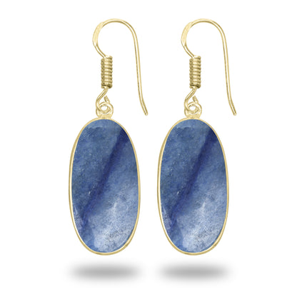Blue Aventurine Earrings – 18K Gold-Plated Bezel, Handmade Minimal Design | Made to Order