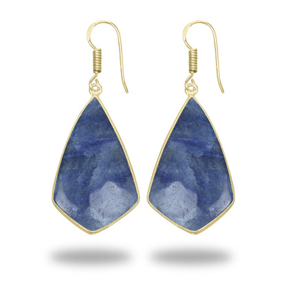 Blue Aventurine Earrings – 18K Gold-Plated Bezel, Handmade Minimal Design | Made to Order