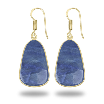 Blue Aventurine Earrings – 18K Gold-Plated Bezel, Handmade Minimal Design | Made to Order