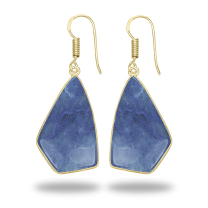 Blue Aventurine Earrings – 18K Gold-Plated Bezel, Handmade Minimal Design | Made to Order