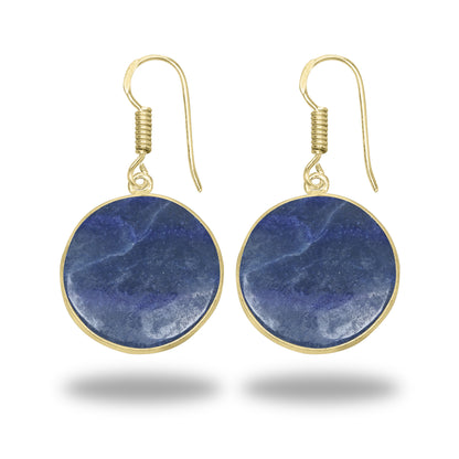 Blue Aventurine Earrings – 18K Gold-Plated Bezel, Handmade Minimal Design | Made to Order