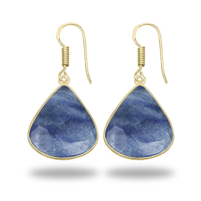 Blue Aventurine Earrings – 18K Gold-Plated Bezel, Handmade Minimal Design | Made to Order