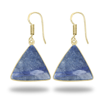 Blue Aventurine Earrings – 18K Gold-Plated Bezel, Handmade Minimal Design | Made to Order