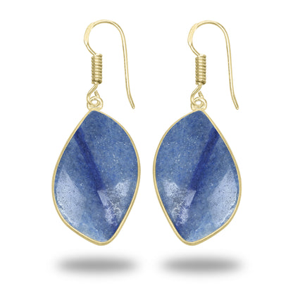 Blue Aventurine Earrings – 18K Gold-Plated Bezel, Handmade Minimal Design | Made to Order