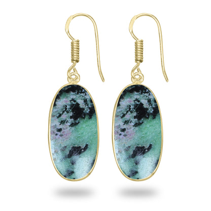 Ruby Zoisite Earrings – 18K Gold-Plated Bezel, Handmade Minimal Design | Made to Order
