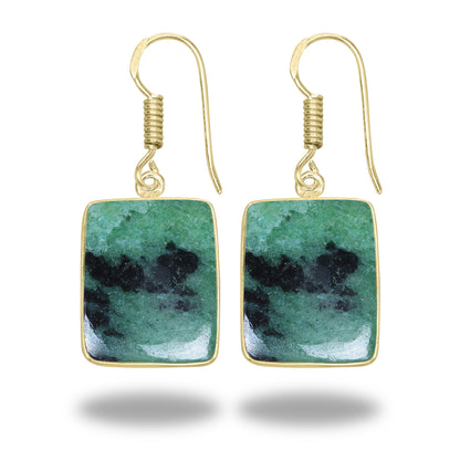 Ruby Zoisite Earrings – 18K Gold-Plated Bezel, Handmade Minimal Design | Made to Order