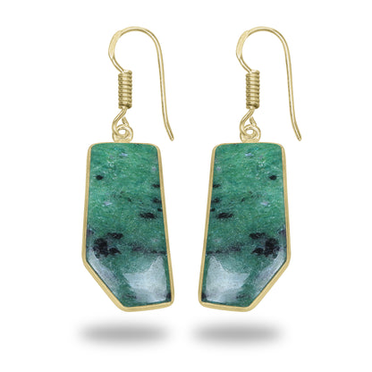 Ruby Zoisite Earrings – 18K Gold-Plated Bezel, Handmade Minimal Design | Made to Order