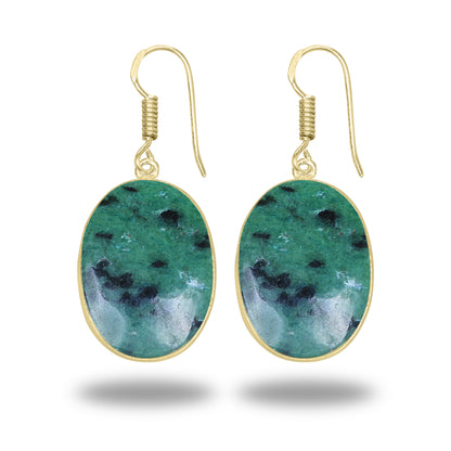 Ruby Zoisite Earrings – 18K Gold-Plated Bezel, Handmade Minimal Design | Made to Order